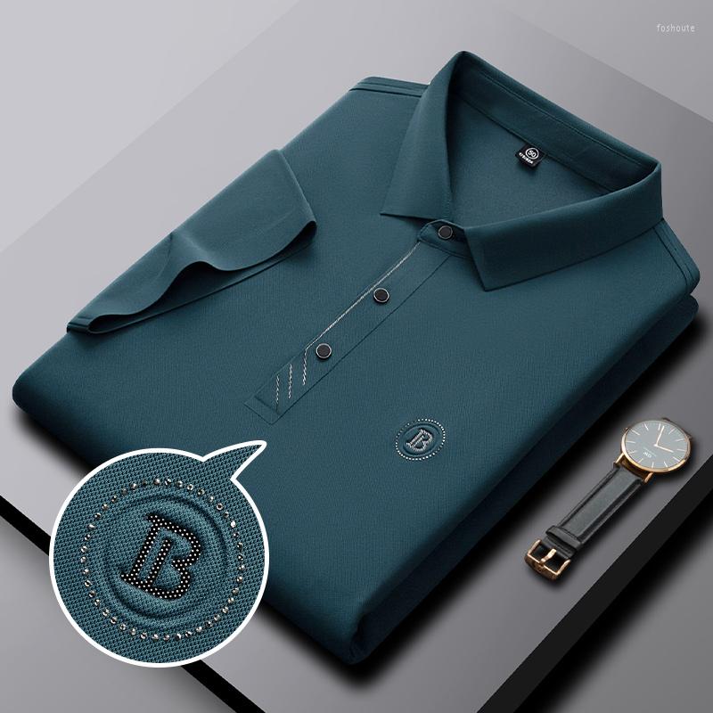 

Men's Polos High End Fashion Embroidery Polo Shirt Men's Summer Seamless Cool Feeling Mercerized Cotton Short Sleeve Business Casual, Black