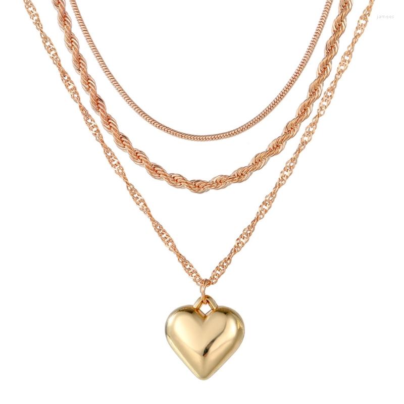 

Pendant Necklaces Love-shaped Cold Wind Simple Necklace Female Hip Hop Twist Sweater Chain Cool Love Three-layered Clavicle
