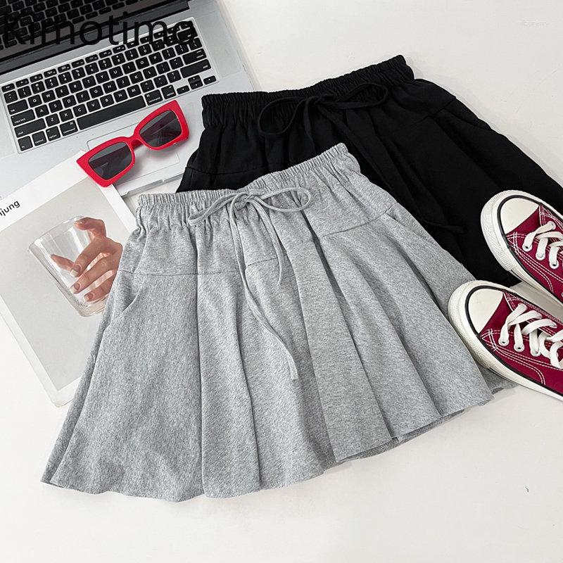 

Skirts Kimotimo Solid Sports Pleated Skirt Women Japanese Style Casual Elastic High Waist A Line Mini Summer All Match Clothes, Black