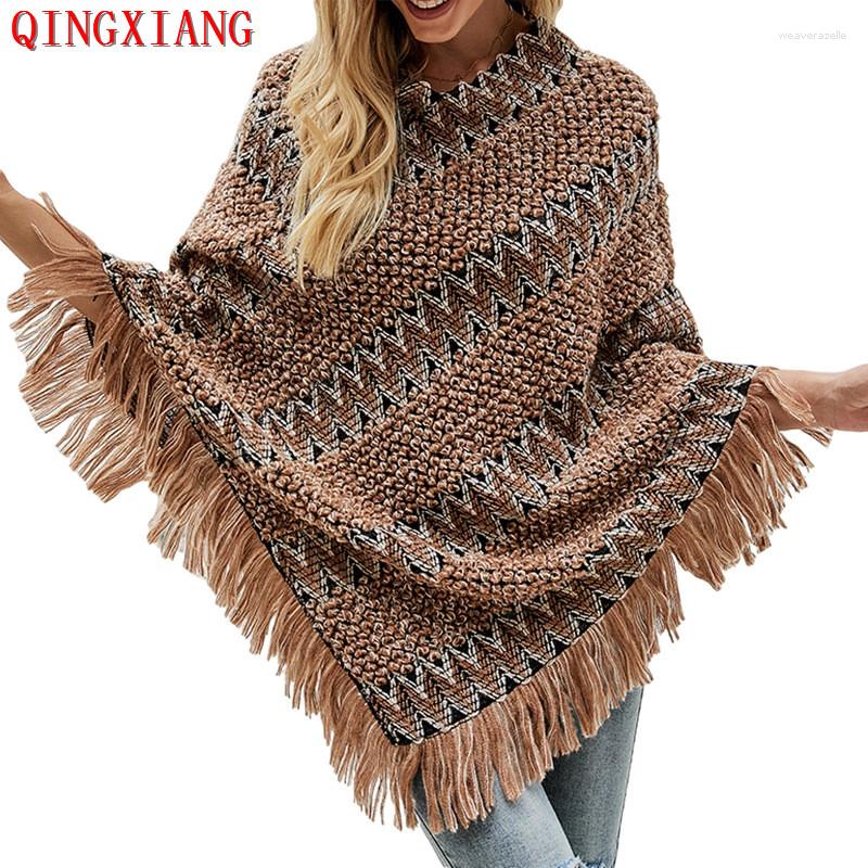 

Scarves 8 Colors Selling Multicolor Sweater Winter Warm Cloak Knitted Tassel Loose Poncho Women Diagonal Striped Pullover Outwear