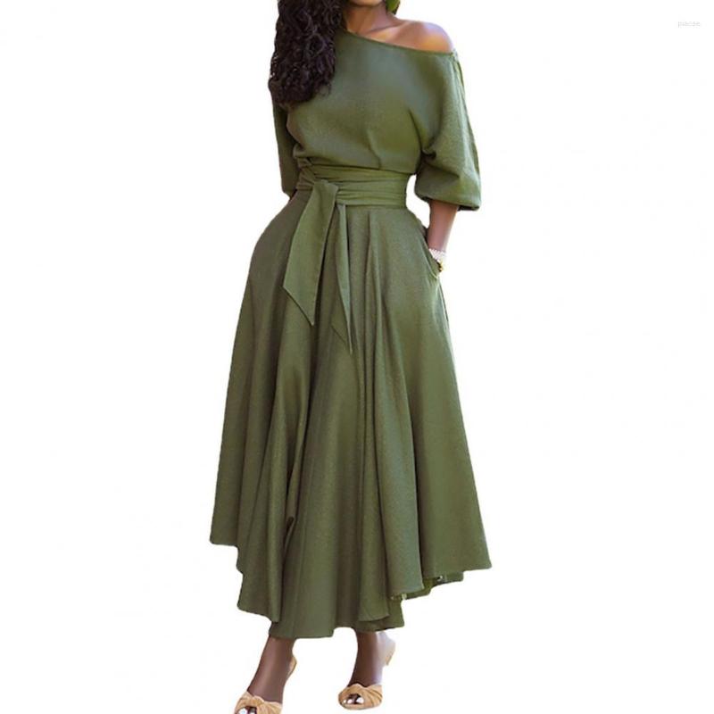 

Casual Dresses Graceful Dress Streetwear Elegant High Quality Fine Workmanship Solid Color Tie Waist Belt, Black