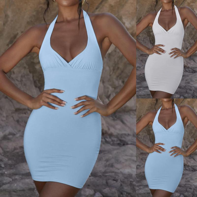 

Casual Dresses Women Sexy Dress Condole Belt Nightclub V-Neck Skirt Package Buttocks Color Mini Fashion Cold Womens Cocktail, Blue