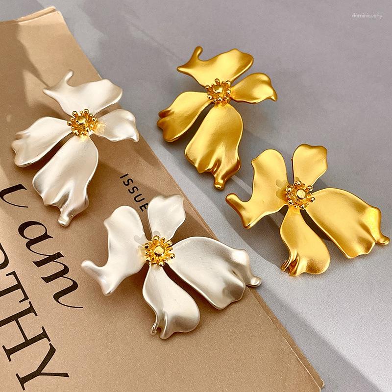 

Dangle Earrings Gold Color Petal Style Stud Matte Metal Hyperbole Flower For Women Jewelry