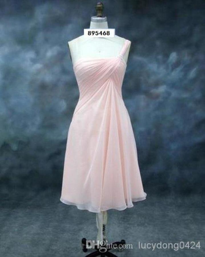 

OneShoulder Pink Chiffon Aline Bridesmaid Dresses with Knee Length Ruffled Prom Gowns Party Dress Bridesmaid Dress3587170