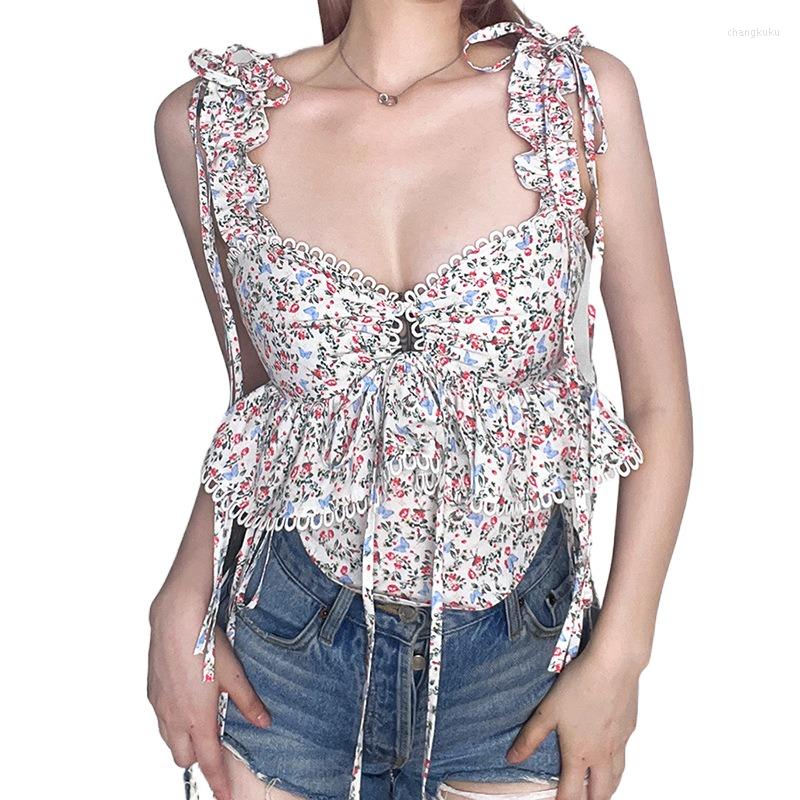 

Women' Tanks European And American Style 2023 Summer Fashion Print Strap Slim Fit Bottom Open Navel Tank Top, White