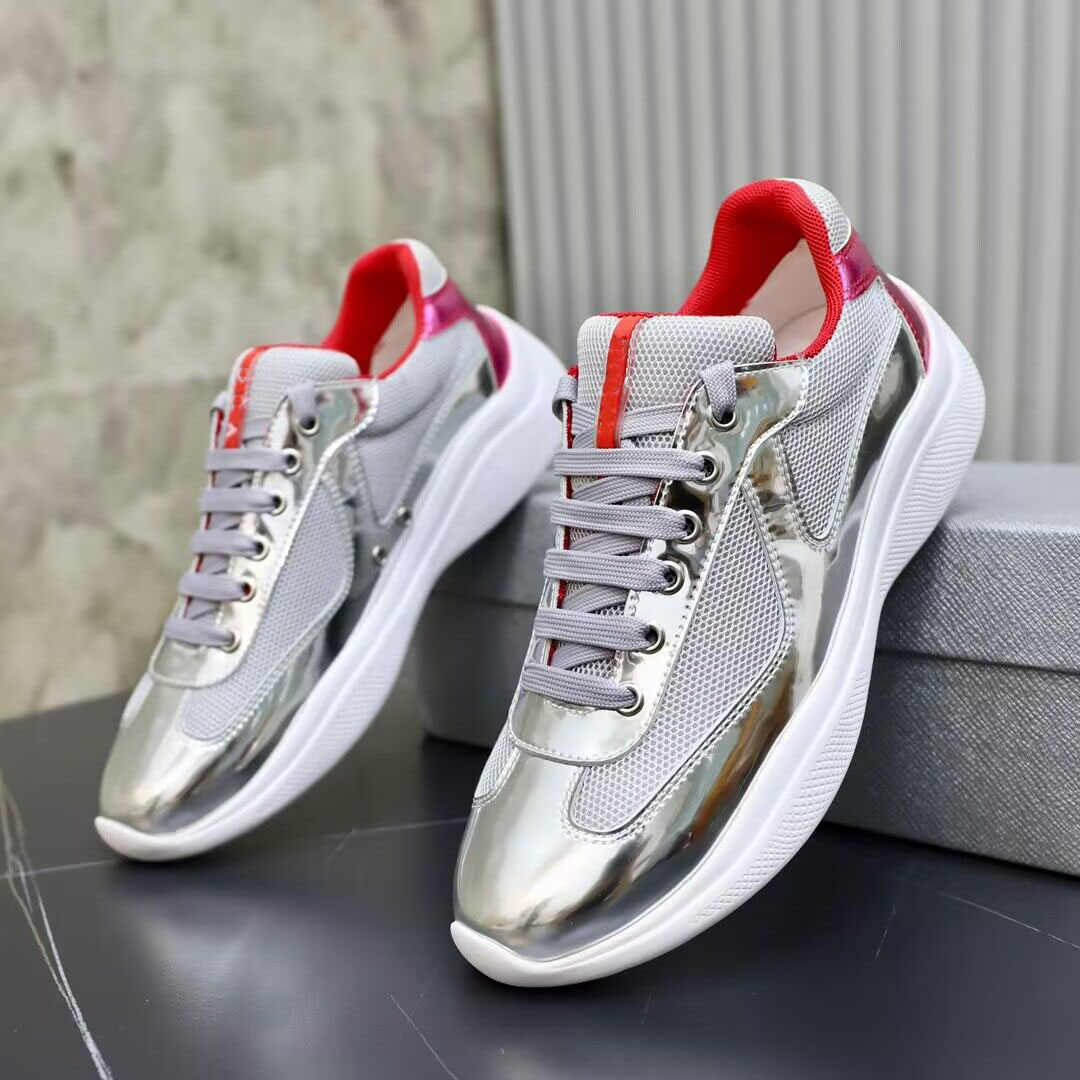 

B30 Men America'S Cup Xl Leather Sneakers Patent Leather Flat Trainers Black Mesh Lace-up Casual Shoes Outdoor Runner Trainers Hiking Shoe b25 b27 Original Box, 34