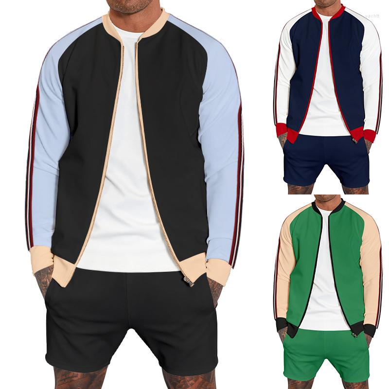 

Men's Tracksuits Sportswear For Spring And Summer 2-piece Long Sleeved Polo Shirt Shorts Solid Color Sports Set, Black