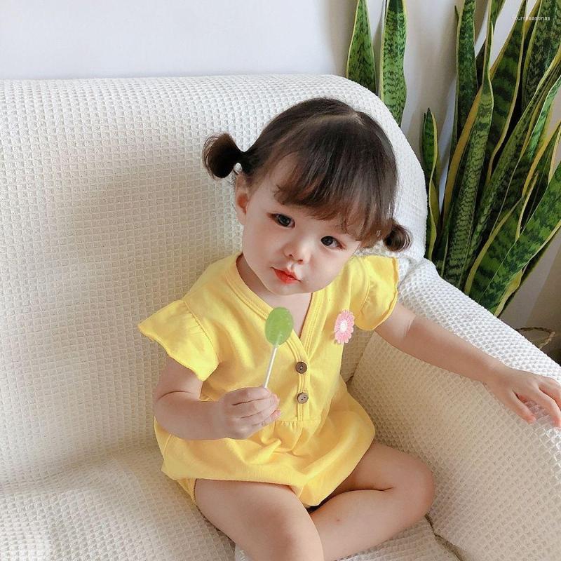 

Rompers Baby Girl 2023 Spring Summer Fashion All-match Born Clothes Cute Flower V-Neck Sleeveless Lovely Sweet Romper, Pink