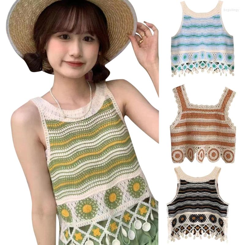 

Women's Tanks Pattern Vest Hollows Daily Tops Knitted Ribbed Tassels Cute Shirt Sleeveless Loose Fit Sweet Patchwork Drop, Blue