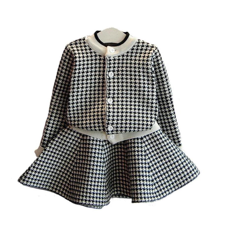 

Retail girls Korean knitted plaid skirts suits 2 piece outfits sports tracksuit kids designer tracksuits children clothing Sets1262464423, Black