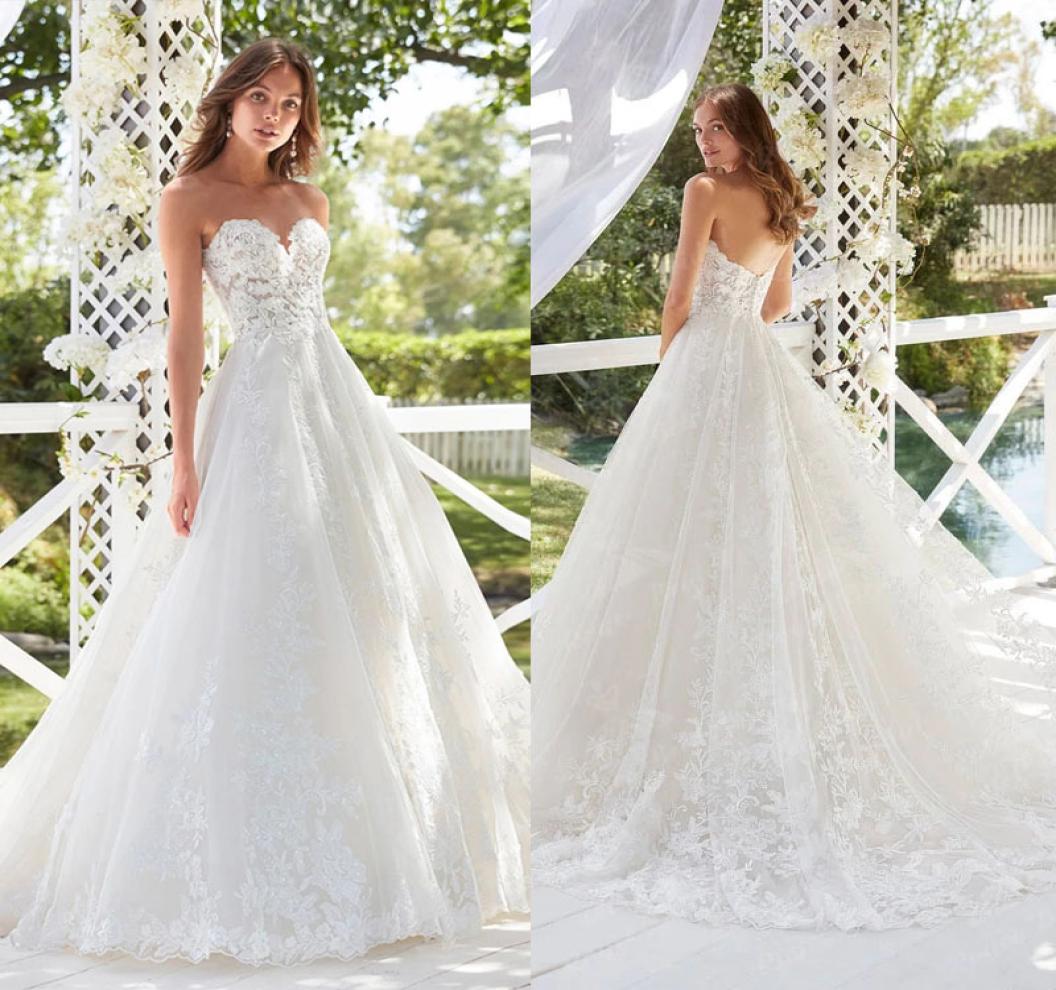 

Elegant Sexy Lace Tulle Wedding Dress 2022 Women Sweetheart Backless Princess Gown ALine Bride Dress9061790, Champagne