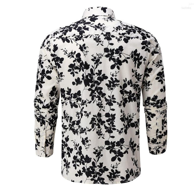 

Men's Casual Shirts Men's Tops Men Men's Spring And Summer Top Long-sleeved Hawaiian Floral Soft Print Shirt Long Sleeve Plain For, Black