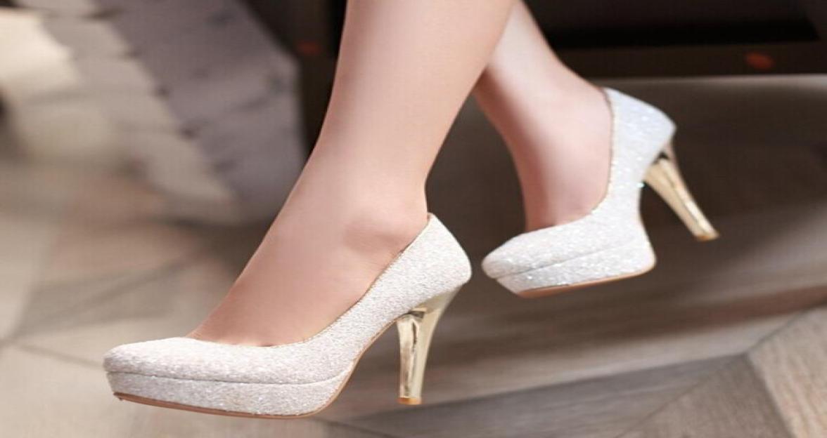 

Glitter Lady Spring Dress Shoes Stiletto Heel Platforms White Gold Wedding Dress Shoes Sparkling Nightclub Party Prom Shoes6052181