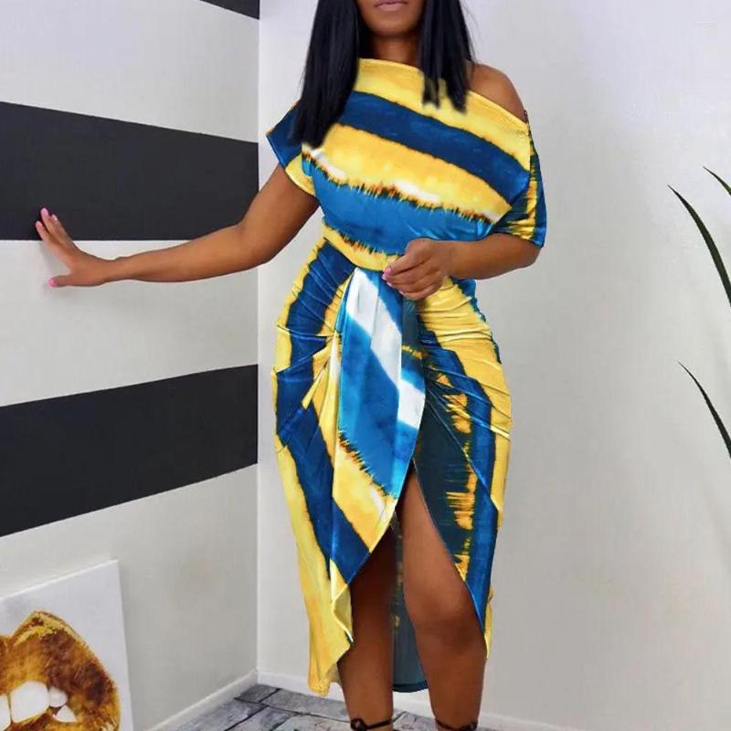 

Casual Dresses Summer Bandage Shirt Dress Women Fashion Button Ruched Short Sleeve Printed Female Elegant Party Robe