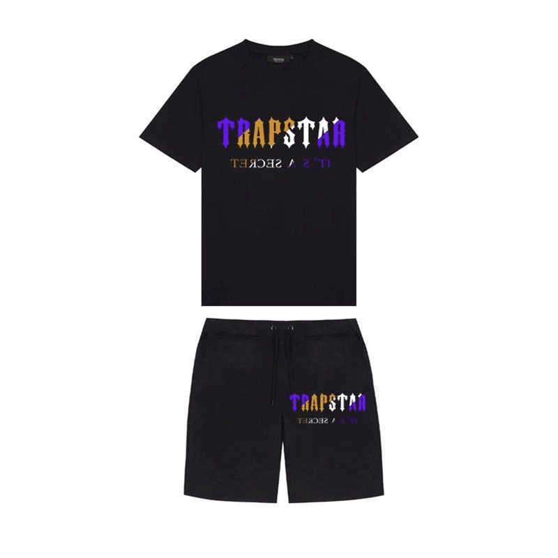 

Mens Trapstar t Shirt Short Sleeve Print Outfit Chenille Tracksuit Black Cotton London Streetwear -3xlernd, T-shirt + shorts 6