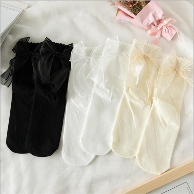 

Women Socks Lolita Japanese Jk Uniform Mesh Big Bow Bubble Lace Stockings Princess Cotton