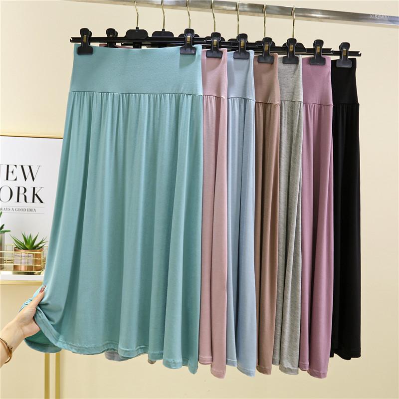 

Skirts 2023 Summer Autumn A Line Big Swing Long Pleated Women Elastic High Waist Modal Skirt Ladies All Match Solid Maxi Saia, Blue