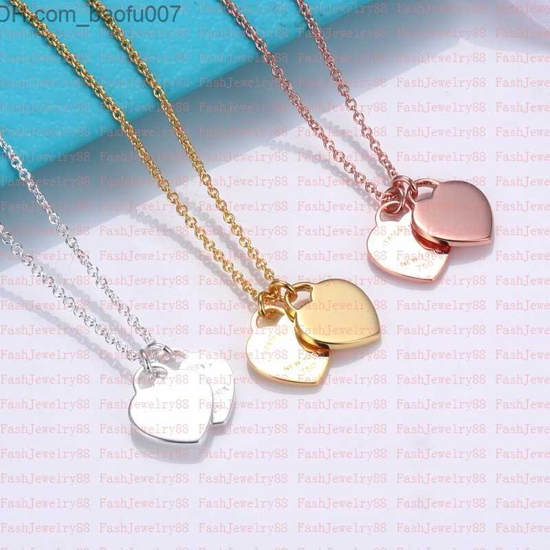 

Pendant Necklaces Luxury double heart necklace ladies stainless steel heart-shaped diamond pendant designer neck jewelry Christmas gift women Z230629
