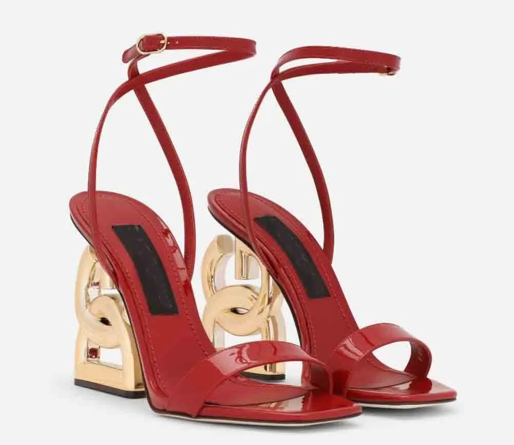 

Luxury Brands designer fashion Patent Leather Sandals Shoes Pop Heel Gold-plated Carbon Nude Black Red Pumps Summer Gladiator Sandalias In Box EU35-43, 12