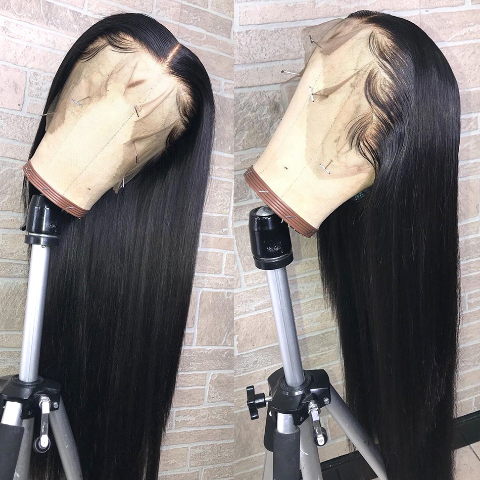 

New Design Transparent Lace Frontal Human Hair Wigs Remy For Women 26 Inch Bone Straight Human Hair Wig Pre Plucked 13x4 Lace Front Wig, Natural color