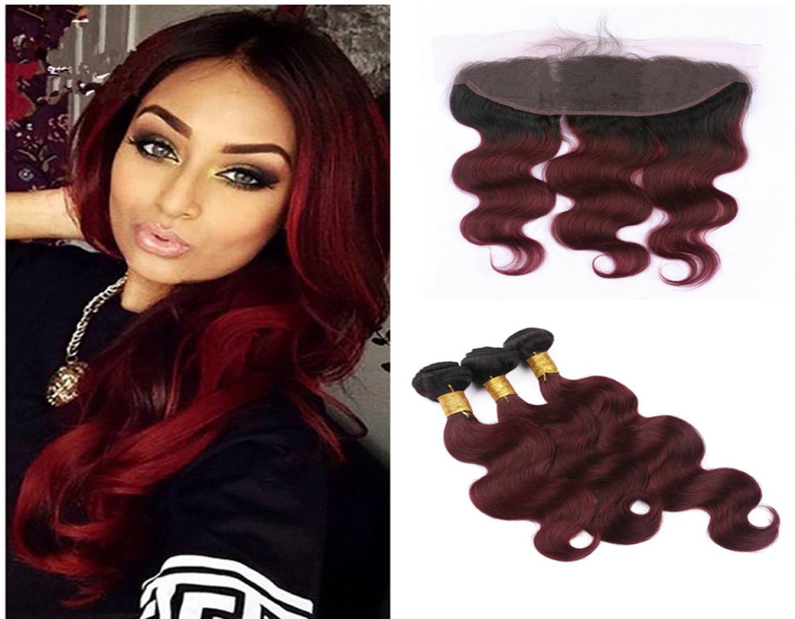 

Body Wave Ombre 99j Hair Bundles With Lace Frontal Two Tone 1b 99j Burgundy Lace Frontal With Body Wave Human Hair Weave8539303
