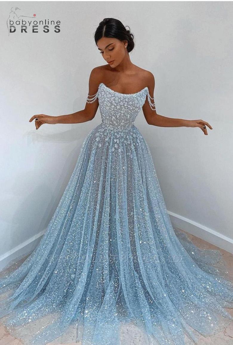 

Stunning Light Sky Blue Sequined Evening Dresses Sexy Spaghetti Strap Backless Sheer Tulle Blingbling Sequins Long Formal Occasion7759749, Grape