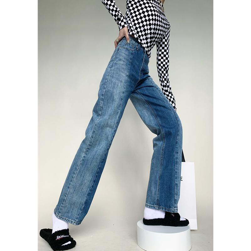 

Dresses Gradient Color Vintage High Waist Women Jeans Fashion Streetwear Wide Leg Jean Female Denim Trouser Straight Baggy Denim Pants, Blue