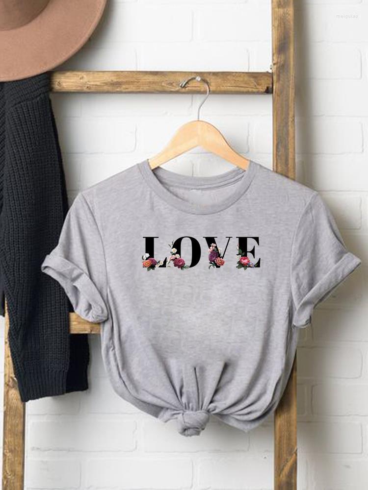 

Women' T Shirts Love Letter Floral Flower Cute Short Sleeve Women Graphic T-shirt Summer Clothes Fashion O-neck Tee Top Clothing Print, Pkt33224