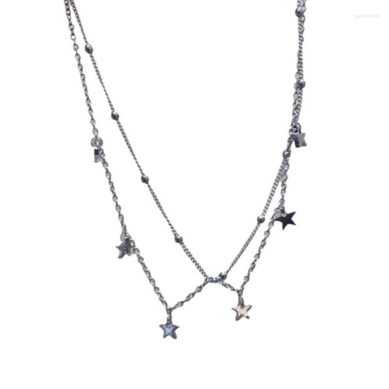 

Chains Y2K Double Layer Five-pointed Necklace Punk Pendant Choker Fashionable Jewelry Perfect Gift For Women Girls