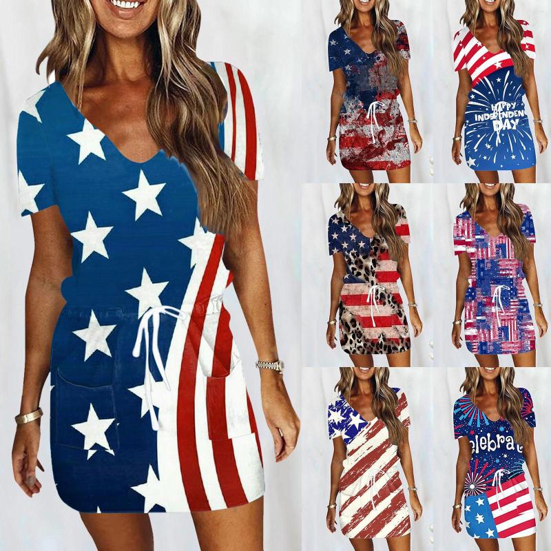 

Casual Dresses Women Summer Beach V Neck Short Sleeve Mini Dress Sundress, Red