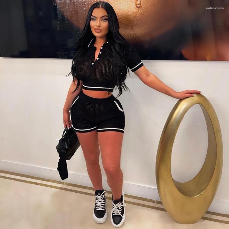 

Women' Tracksuits Summer Women' Clothing Street Shooting Fashion Polo Collar Short Sleeve Top Slim Shorts Suit Casual And Comfortable, White w23s27060