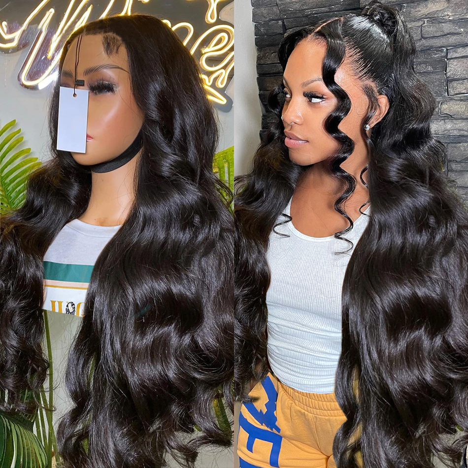 

New Product 180 Density HD 13X6 Transparent Body Wave Lace Frontal Wig Brazilian Remy 28 Inch Water Wave 5x5 Lace Closure Wig for Women, Natural color