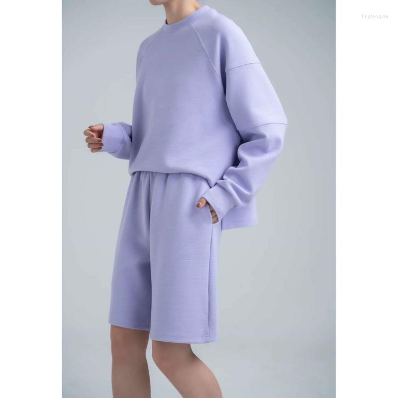 

Women's Tracksuits 2023 Spring Summer Women Casual Suit O Neck Long Sleeve Raglan Sweatshirts Elastic Waist Shorts Solid Sport Two Piece Set, Beige