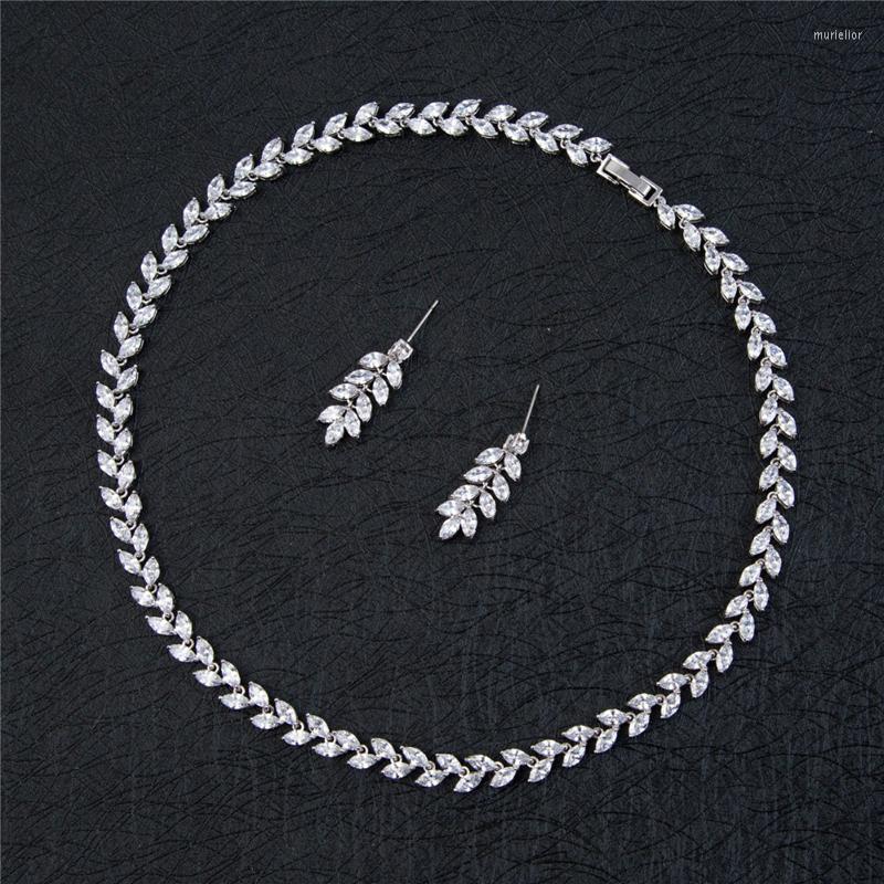 

Necklace Earrings Set Fashion 2023 Leaf Shape Cubic Zircon Women Bridal Elegant Female Earring N-213, Picture shown