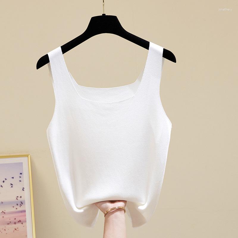 

Women's Tanks Square Collar Ice Silk Knit Tank Tops Women Fashion Camis Base Top Summer Sleeveless Camisole Vest Casual Slim Y2T 27225, White