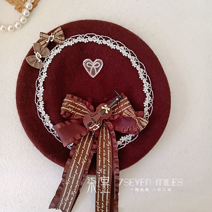 

Berets Japanese Beret Lolita Girly Elegant Violin All Matching Woolen Women S Handmade Lace Bow 230629, 56-58cm