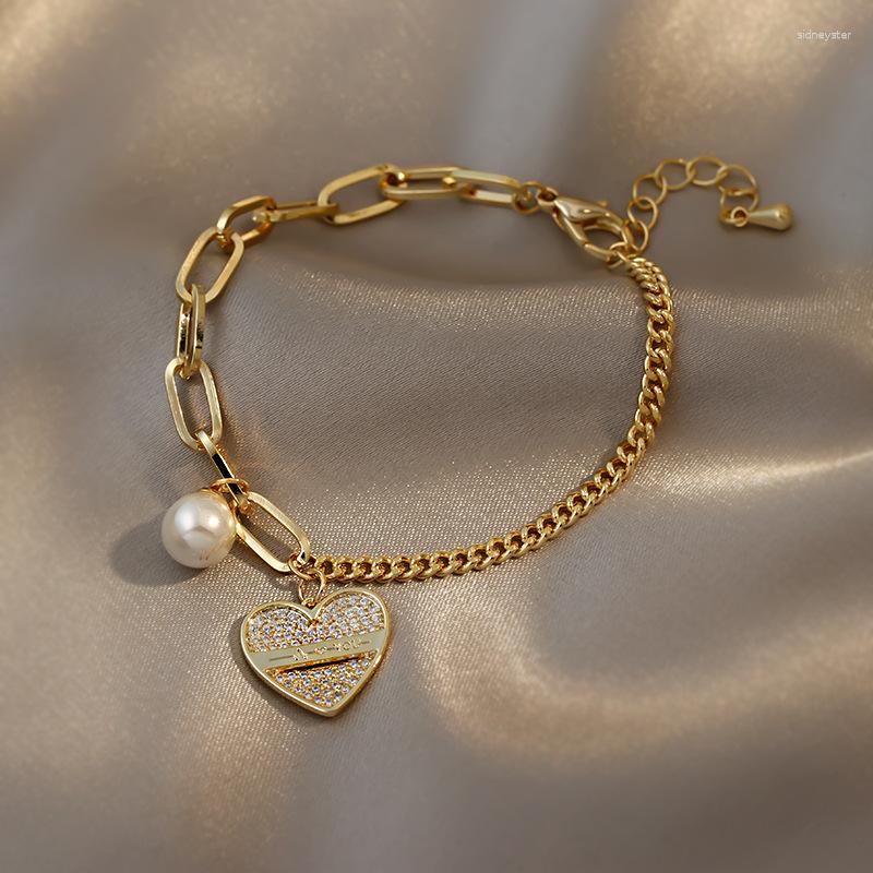 

Charm Bracelets Woman Gold Plated Chain Pearl Heart & Bangles For Women Crystal