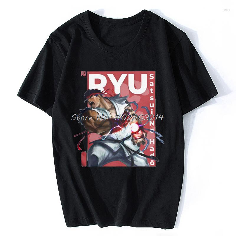 

Men's T Shirts Vintage Ryu Street Fighters Men's Shirt O-Neck Cotton Short Sleeve Tee Adult Tops Oversized, Black