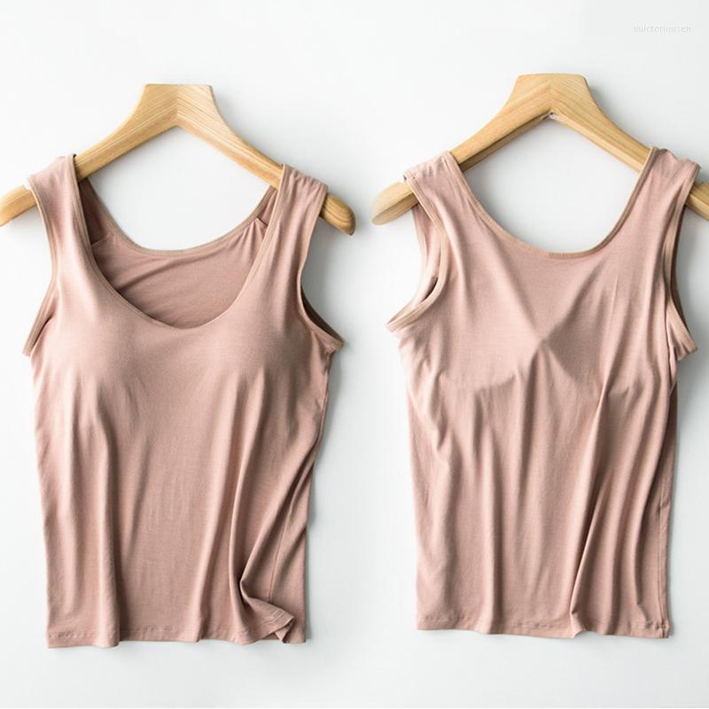 

Women's Tanks Summer Modal Women Underwear With Five-Finger Cup Chest Pad Camisole Push Up Padded Cropped Vest Lingerie Top, Black