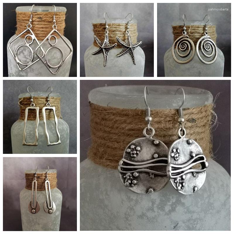 

Dangle Earrings Bohemian Punk Style Vintage Geometry Hook For Women's Ethnic Personality Antique Triangle Metal Spiral Jewelry