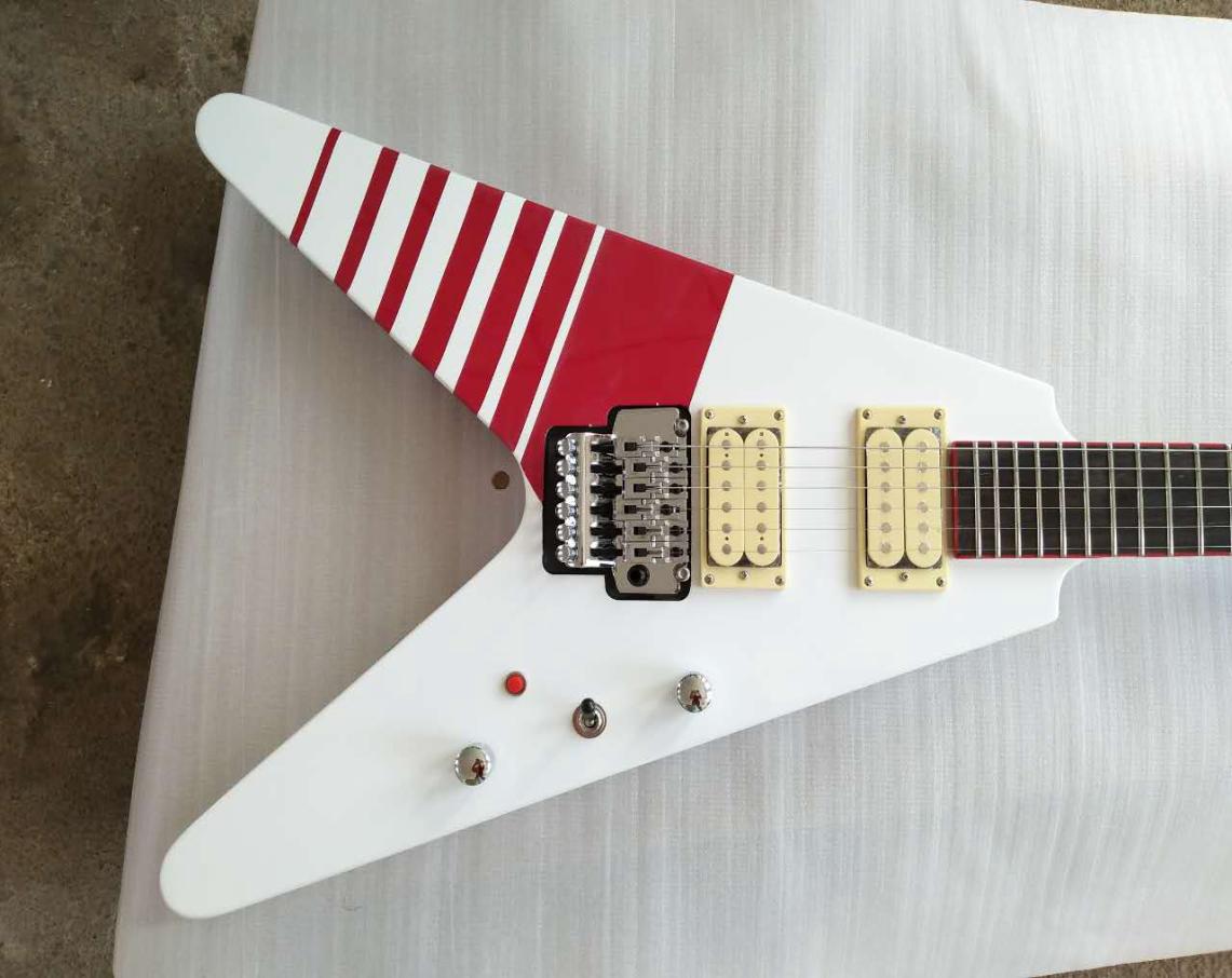 

24 Frets Killswitch Buckethead KFC Alpine White Flying V Electric Guitar Red Kill Switch Button Floyd Rose Tremolo Bridge Rosewo2979950