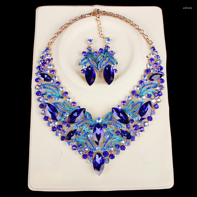 

Necklace Earrings Set Luxurious Leaves Bridal Wedding Statement For Brides Party Costume Accessories Gift Women, Picture shown