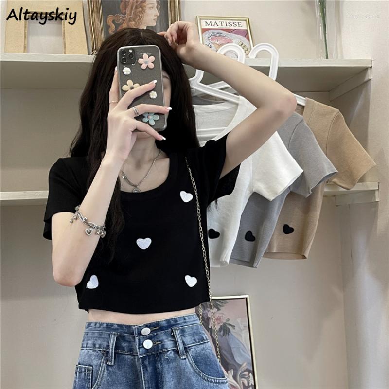 

Women' T Shirts T-shirts Women Embroidery Students Kawaii Girlish Daily Comfortable Simple Solid Designer Korean Style O-neck Summer Slim, Black