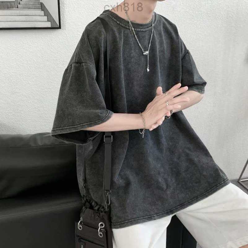 

stussys Vintage American Heavyweight T-shirt Men' Summer INS Fashion Brand Washable Old Short Sleeves, Small Style Design, 5/4 Sleeves, Black4