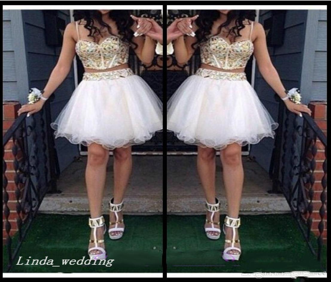 

2019 Two Piece Prom Dress Sexy A Line 2 Piece Crystal Beaded Short Evening Party Gown Homecoming Dress Plus Size vestidos de festa5566039, White