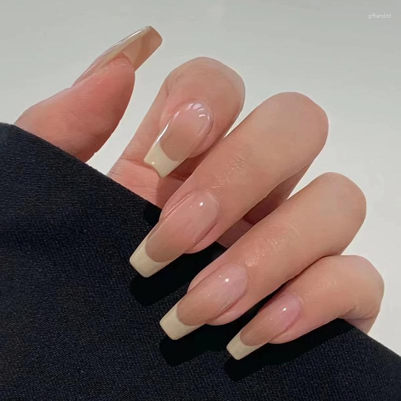 

False Nails 24pcs Nude French Artificial With Glue Summer Press On Designs Manicure Coffin Nail Tips Supplies, 108