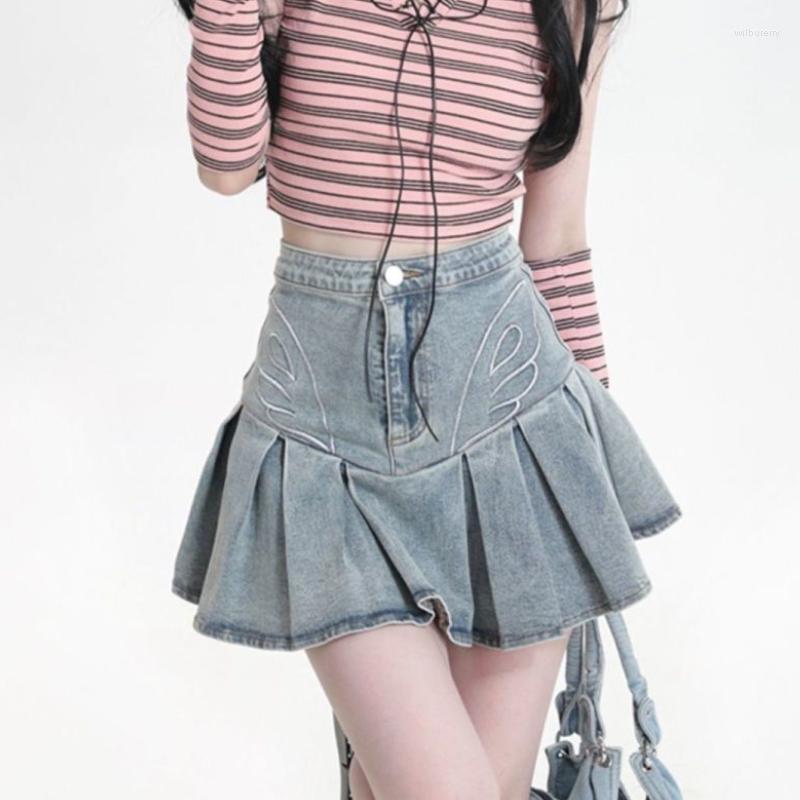 

Skirts Y2K Sexy Denim Pleated Skirt Women Summer Harajuku Streetwear High Waist Cute Casual Mini E Girl Korean Fashion, Picture