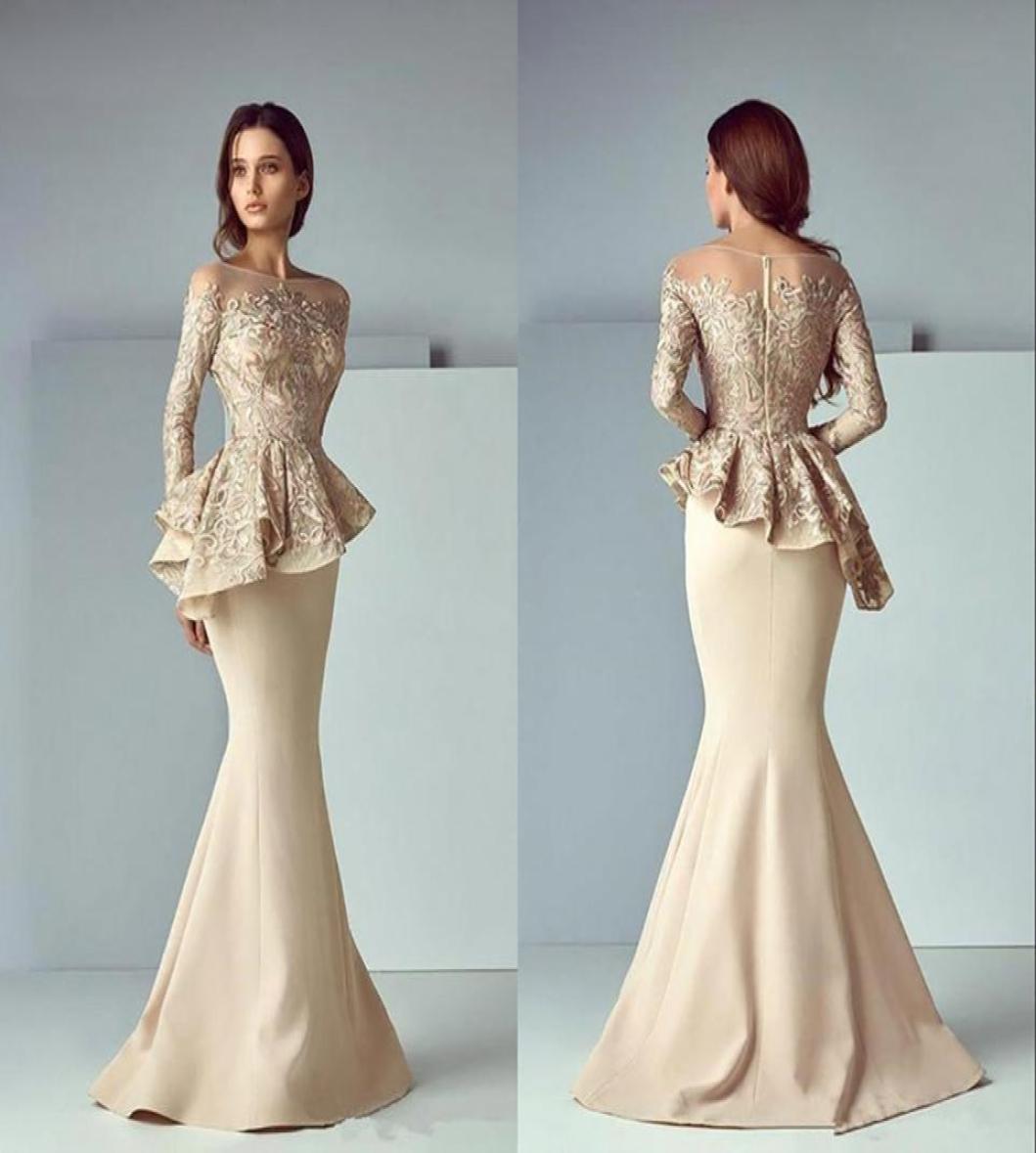 

Champagne Lace Mermaid Peplum Long Evening Dress Boat Neck Long Sleeve Dubai Arabic Dress Sexy Prom Gowns Robe de Soiree8739477, Hunter