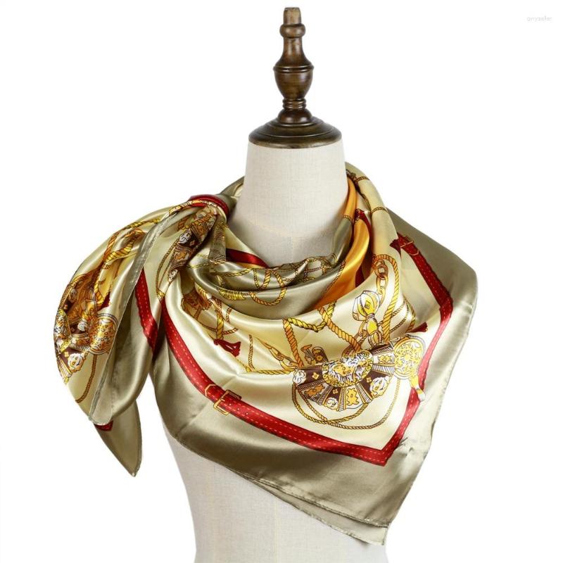 

Scarves Women Square Scarf 90cm Silkly Chains European Neck Shawls Femme Mujer Bandana Muslim Hijab Silk Female Luxury Shawl