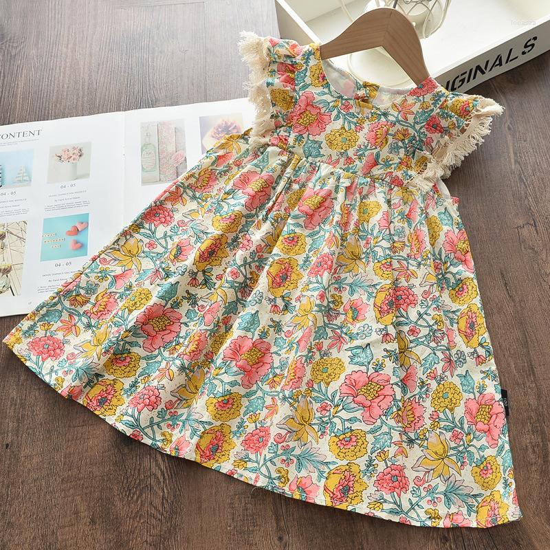 

Girl Dresses Girls Dress Casual Summer Floral Children's Clothing Ethnic Printed Clothes Kids For 1-6y, Color1